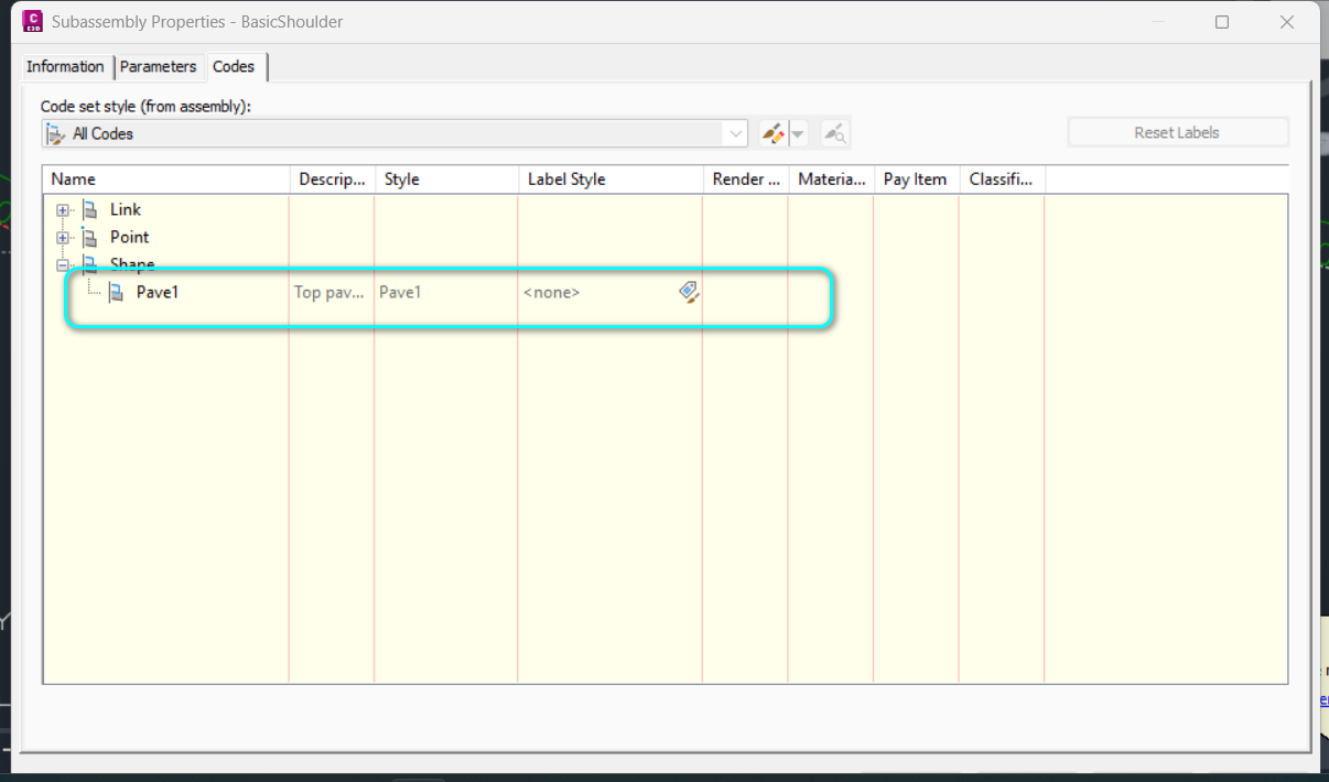 Code tab in Subassembly properties